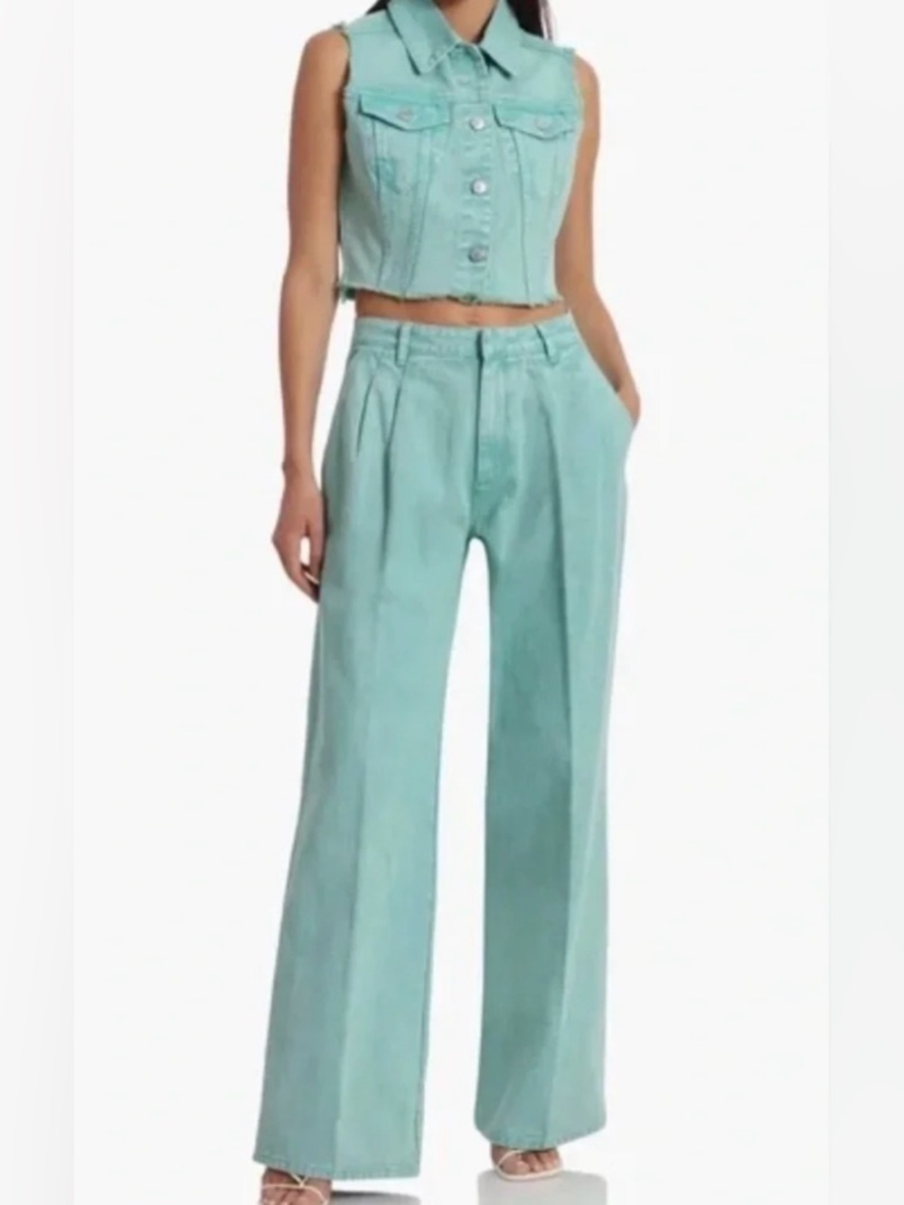 Avec Les Filles High Waist Wide Leg Jeans In Aloe Mist NWT Size 25